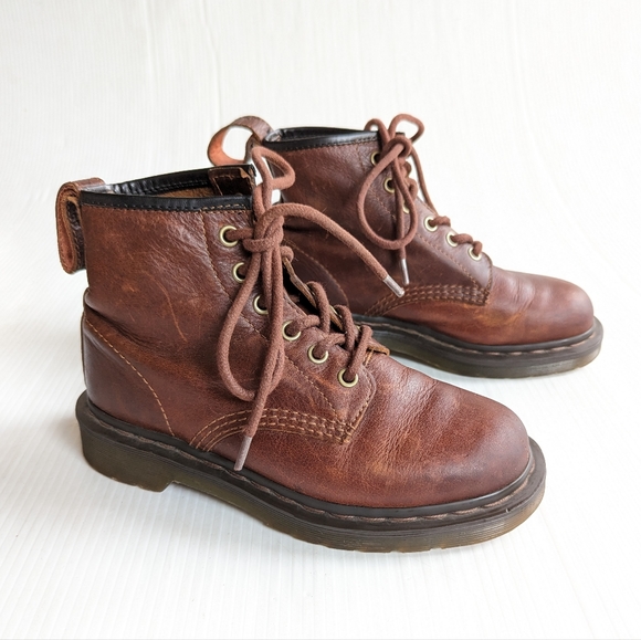 DOC MARTENS women's brown leather lace-up combat boots - Picture 7 of 11
